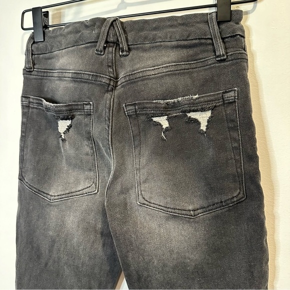 Good American Women’s Good Waist Crop Skinny Black Distressed Denim Jeans Size 0 - Picture 5 of 9